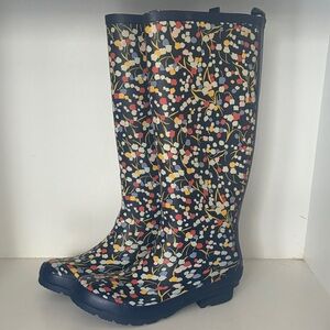Anthropologie Floral Multicolor Blue Rainboots W7